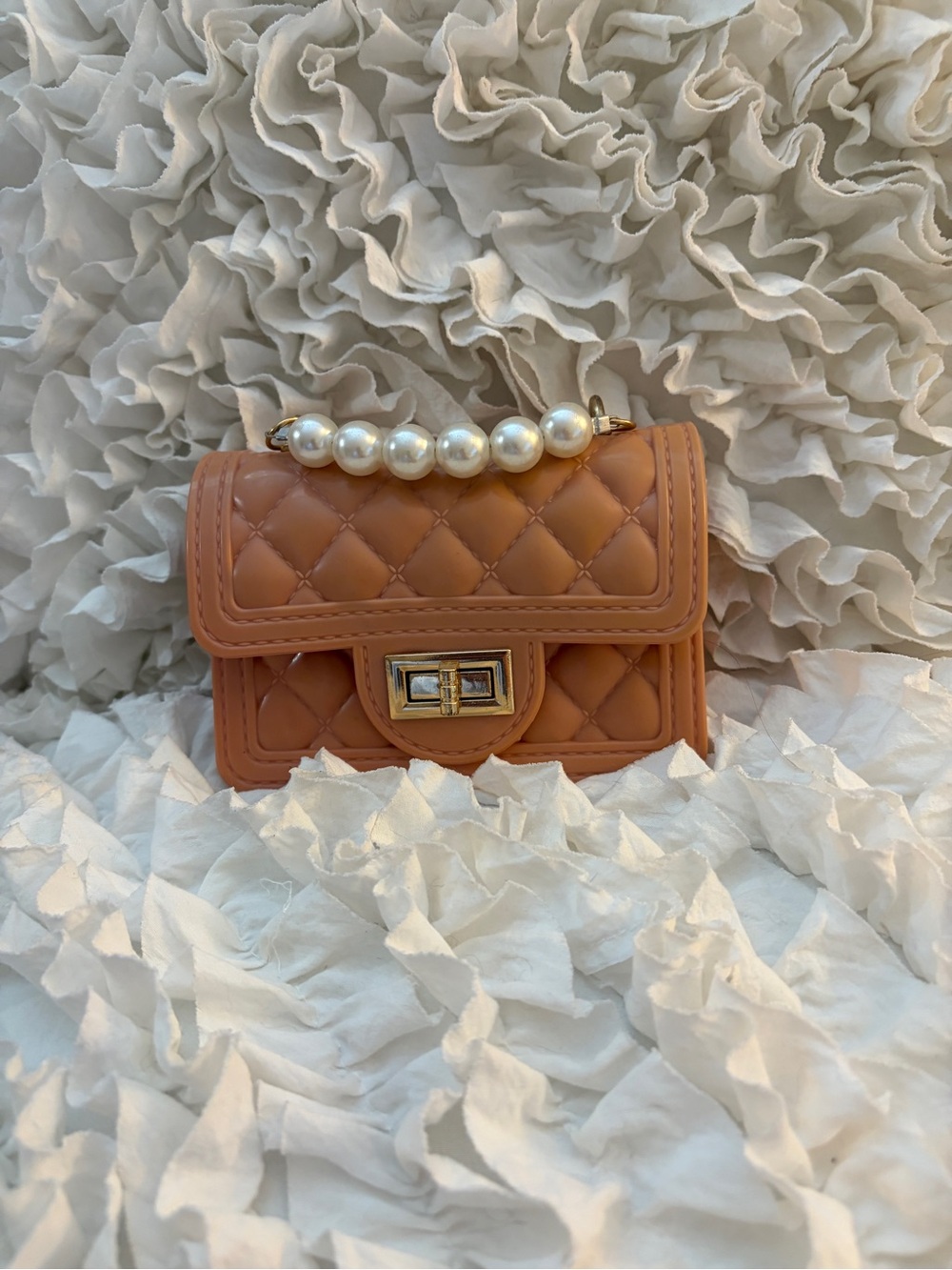 Quilted Mini Bag with Pearl Handle - Pink